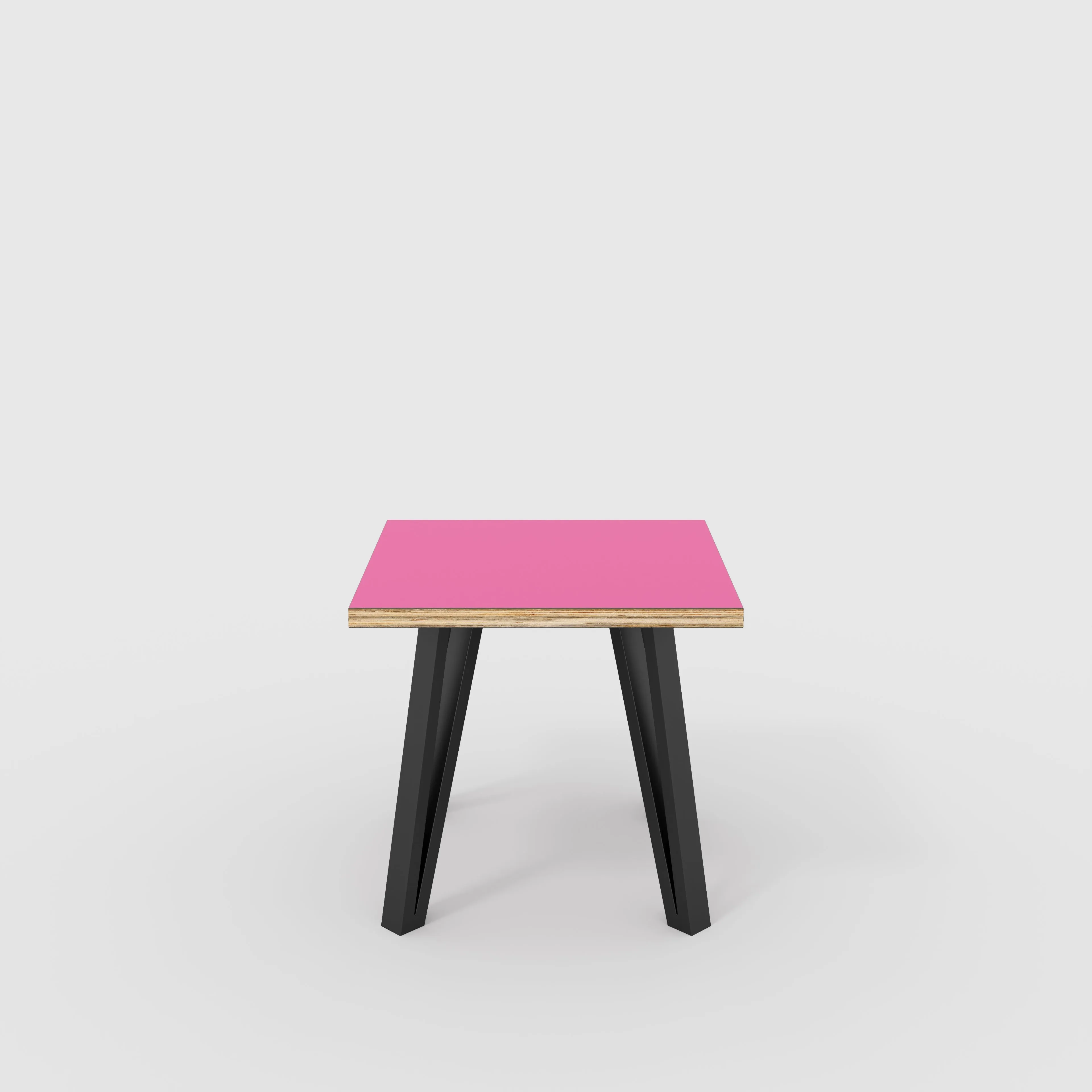 Plywood Side Table with Black Box Hairpin Legs - Formica Juicy Pink - 500(w) x 500(d) x 425(h)