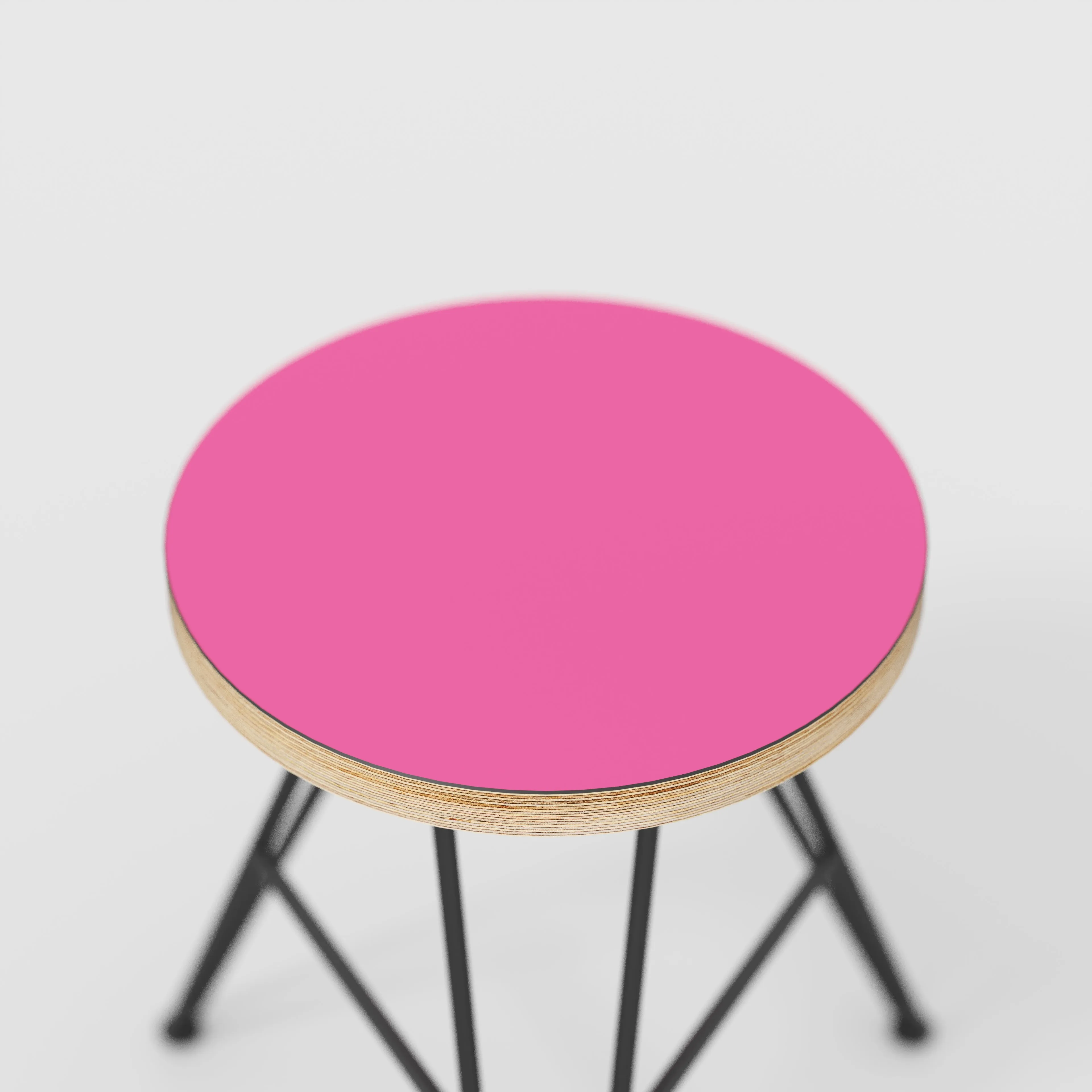 Plywood Stool with Black Hairpin Base - Formica Juicy Pink