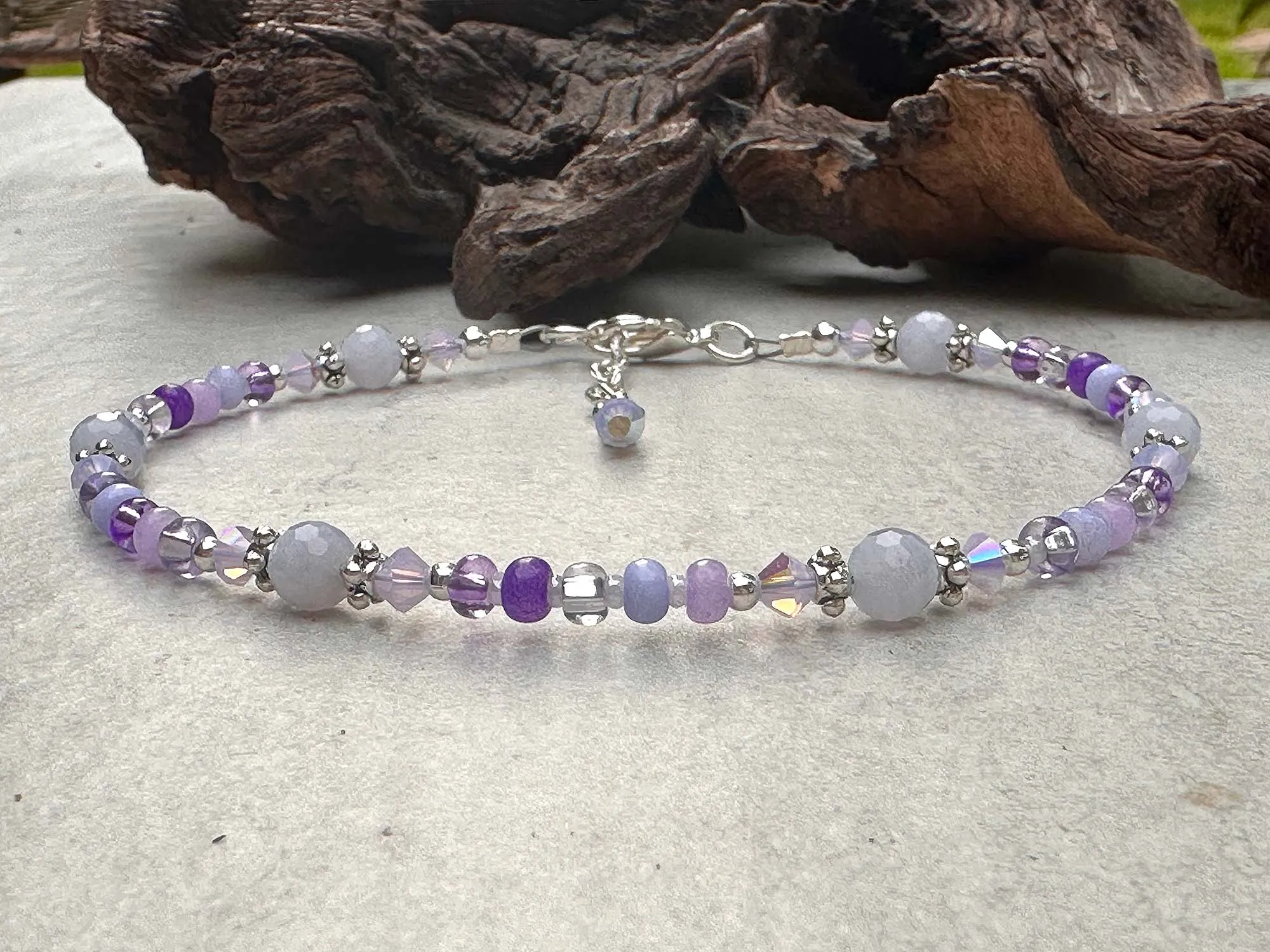 Purple Chalcedony Gemstone Beaded Anklet