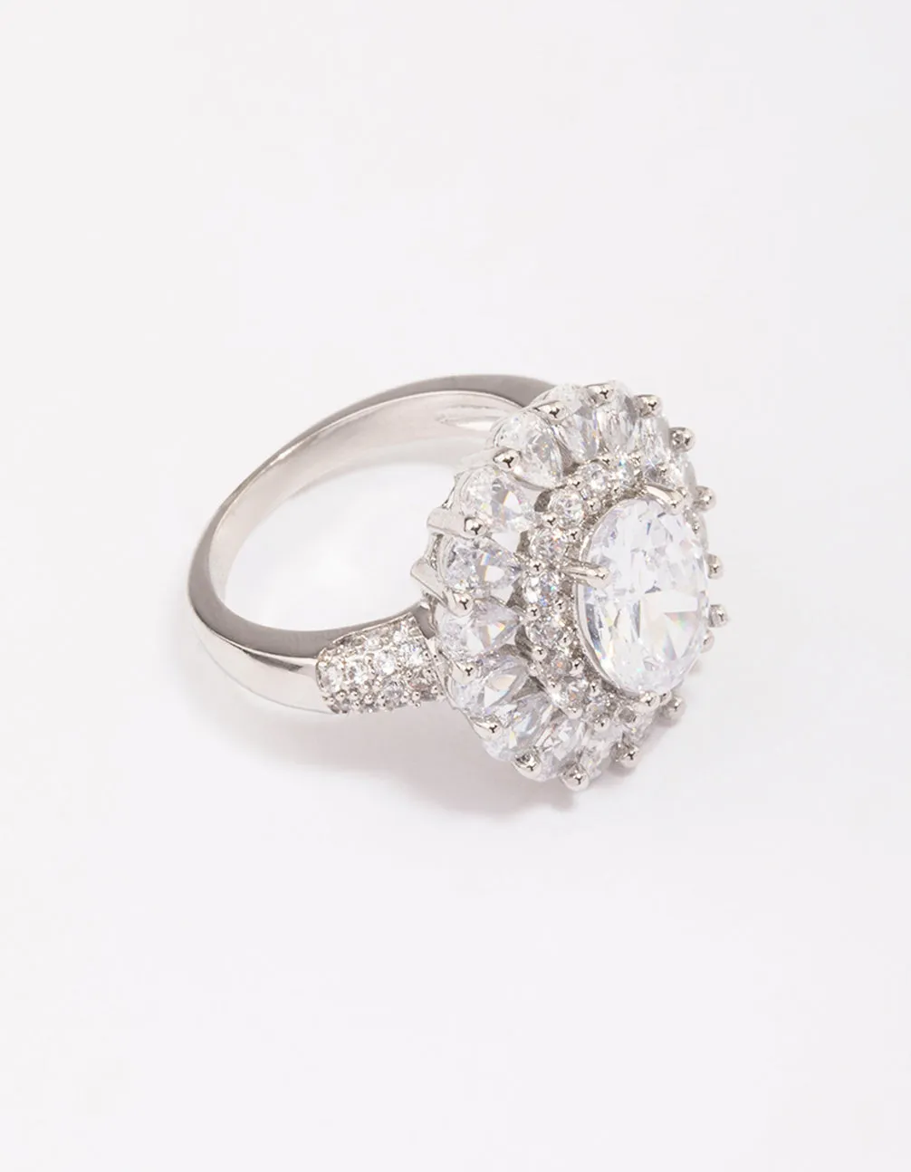 Rhodium Glistening Cubic Zirconia Oval Cocktail Ring