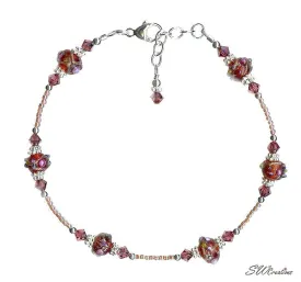 Ruby Pink Crystal Bali Beaded Anklet