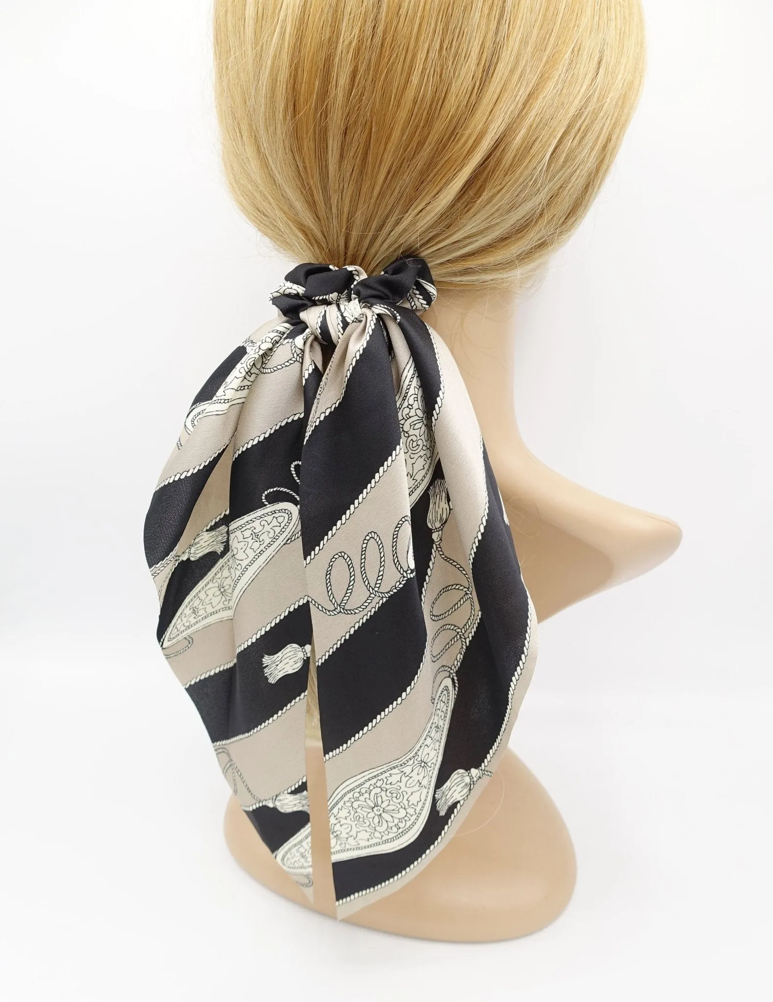 satin tassel rope print scrunchies wing knot hair elastic glossy scrunchy