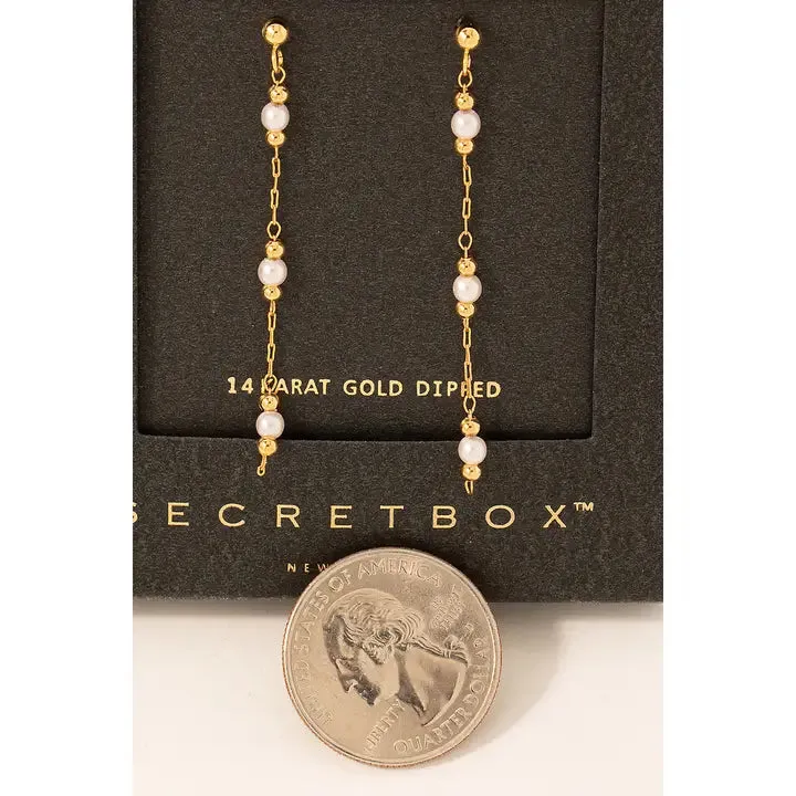 Secret Box Gold Dipped Pearl Beads Chain Dangle Earrings