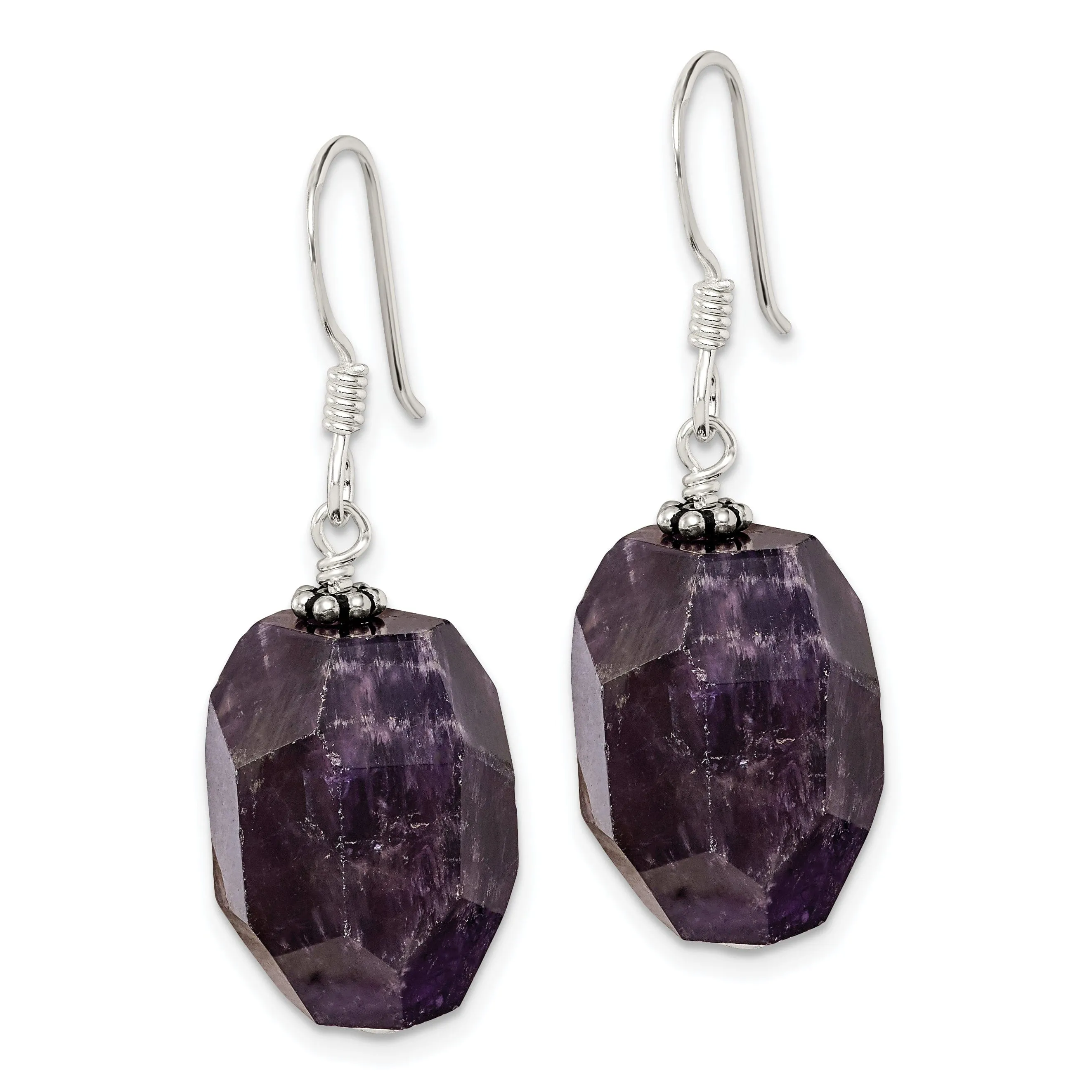 Silver Genuine Amethyst Stone Dangle Earrings