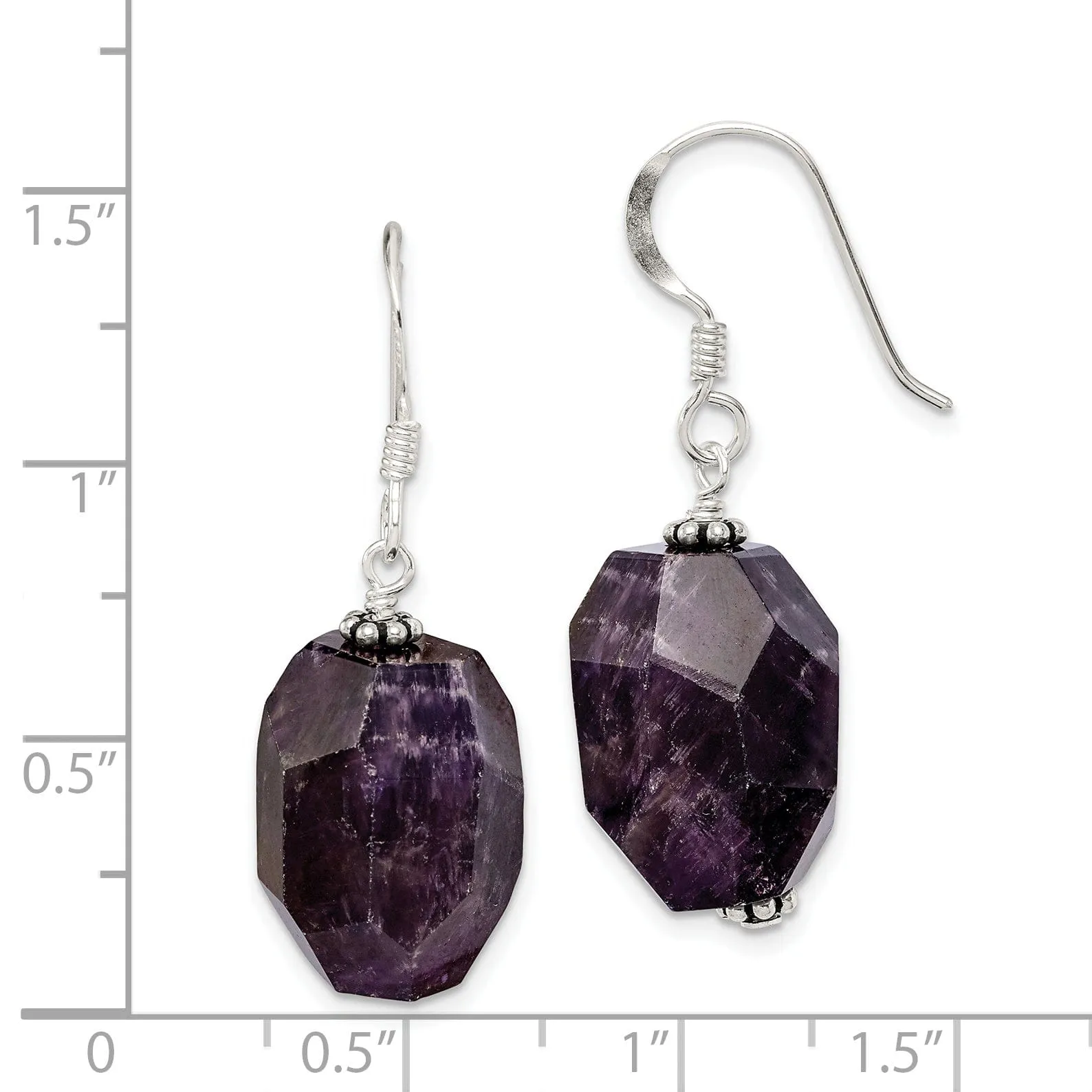 Silver Genuine Amethyst Stone Dangle Earrings