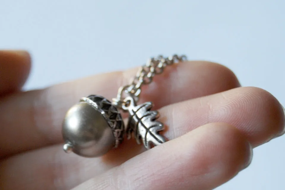 Silver Pearl Acorn Necklace | Cute Nature Acorn Charm Necklace | Fall Acorn Necklace | Woodland Acorn | Nature Jewelry