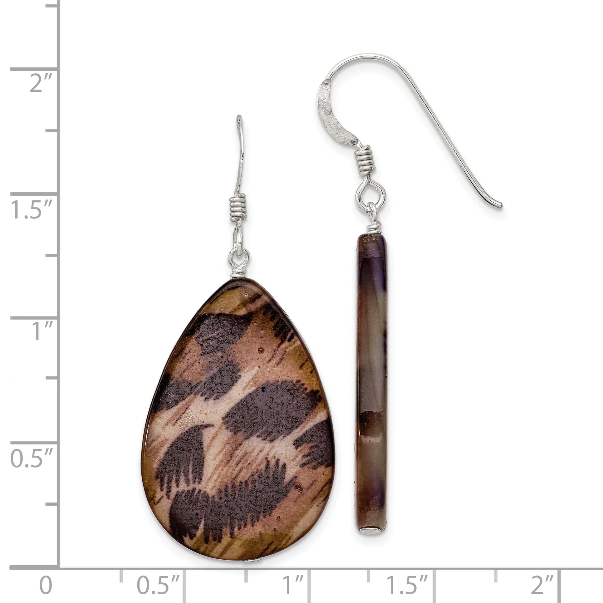 Silver Pearl Brown Tiger Tear Dangle Earrings