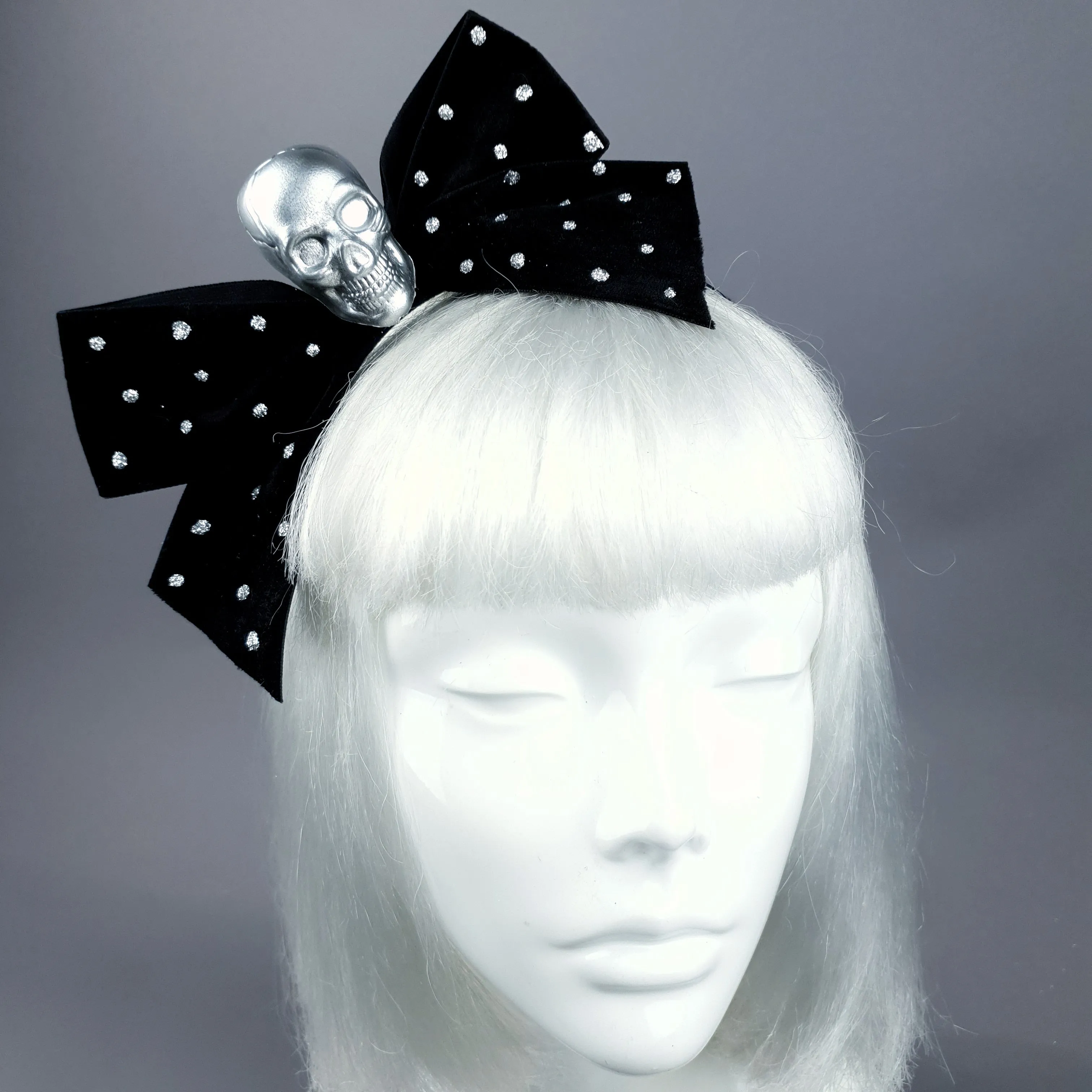 Silver Skull & Velvet Bow Headpiece