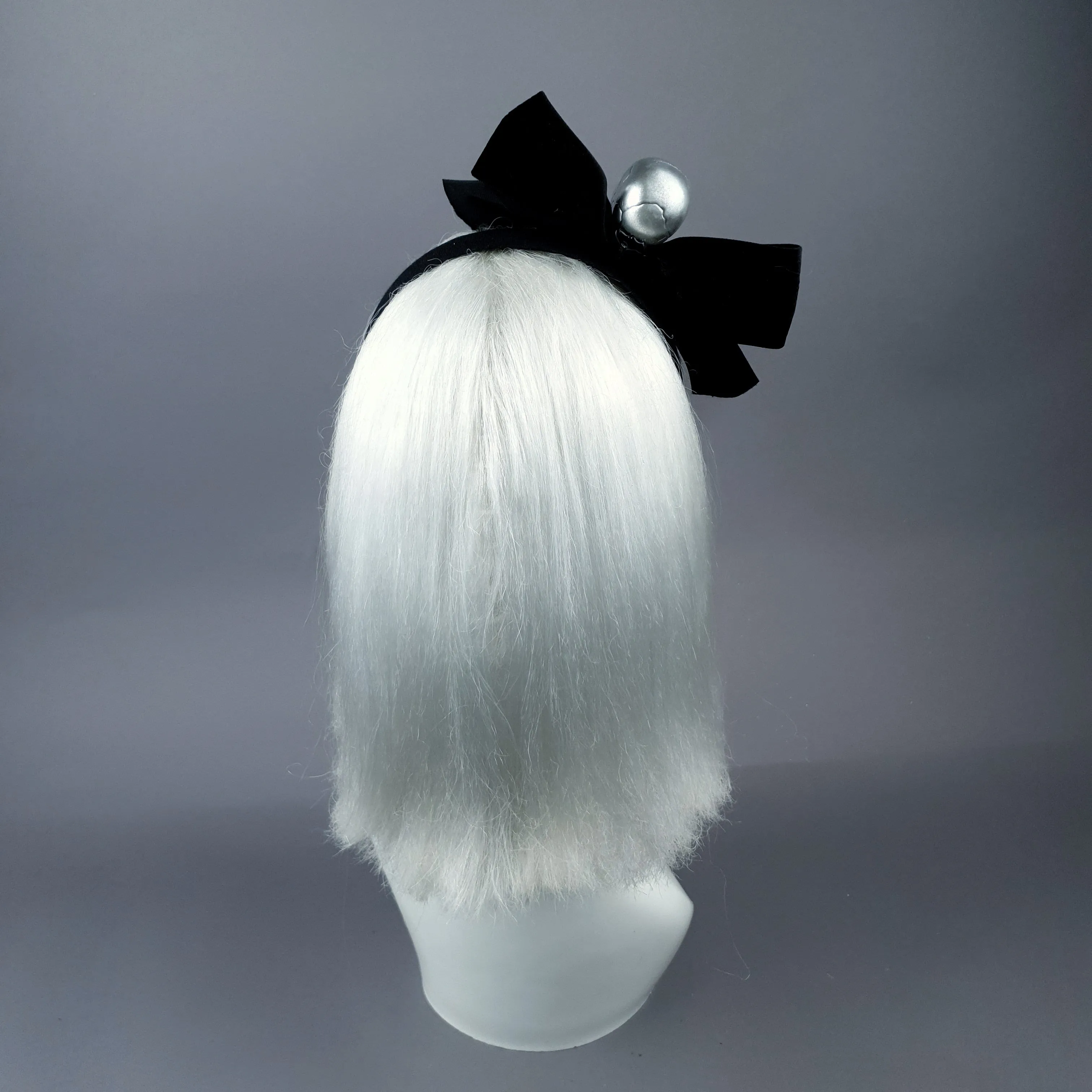 Silver Skull & Velvet Bow Headpiece