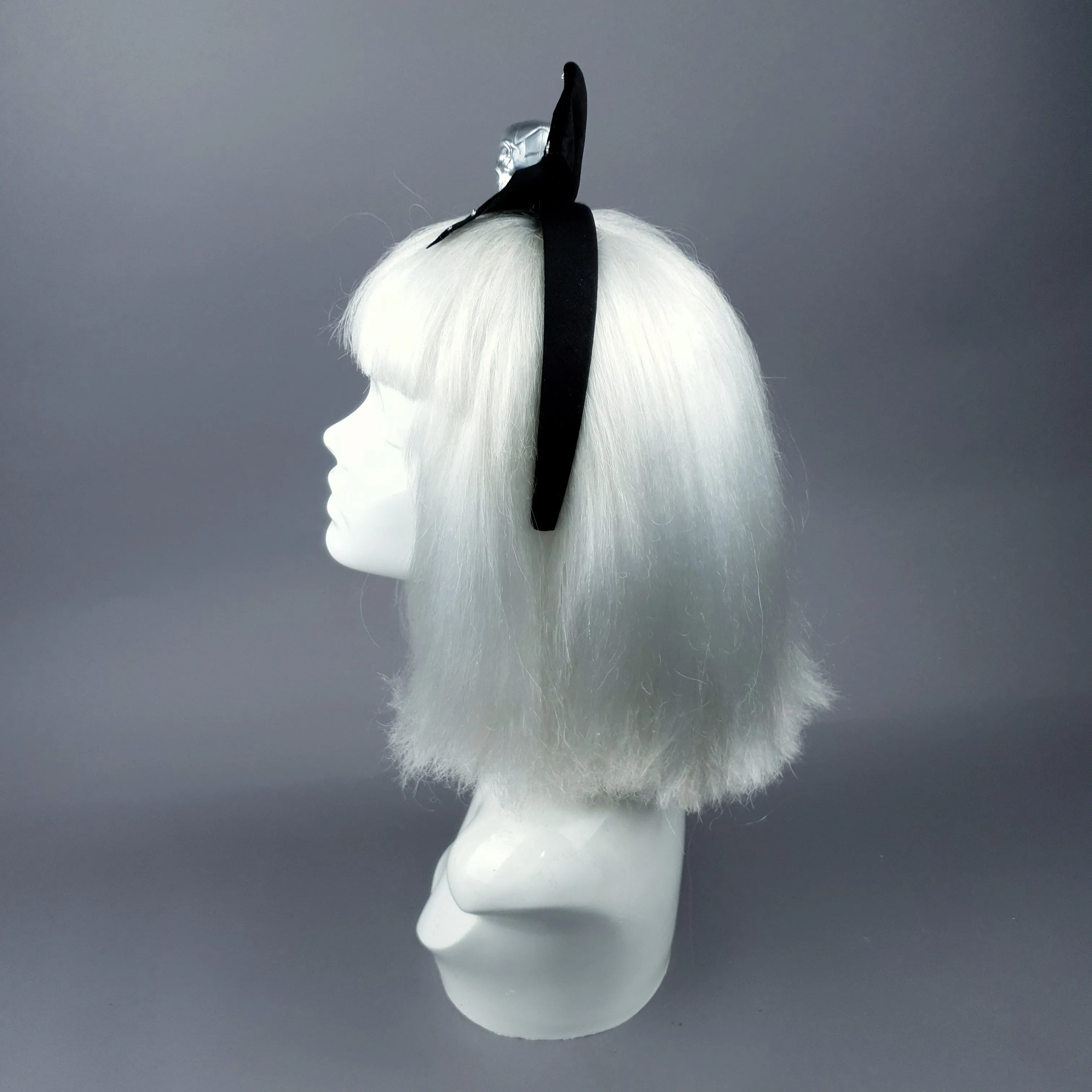 Silver Skull & Velvet Bow Headpiece