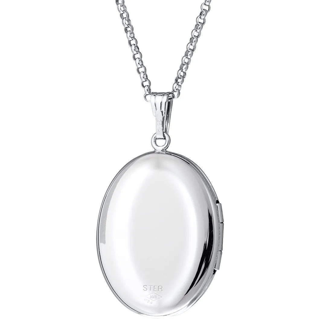 Sterling Silver 20x25mm Oval Locket Necklace