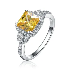 Sterling Silver Yellow Cubic Zirconia Halo Cocktails Ring