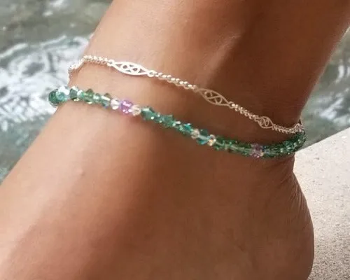 Swarovski™ Crystals Anklet - Luminous Turquoise w/ Violet accents