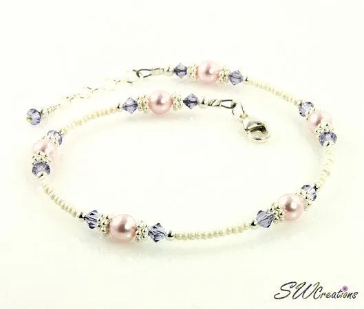 Tanzanite Pink Pearl Crystal Beaded Anklet