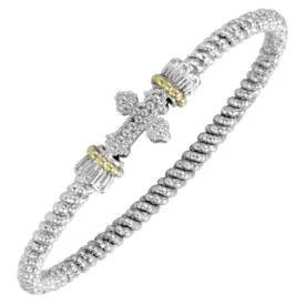 Vahan Sterling Silver & 14K Yellow Gold Beaded Cross Bangle Bracelet