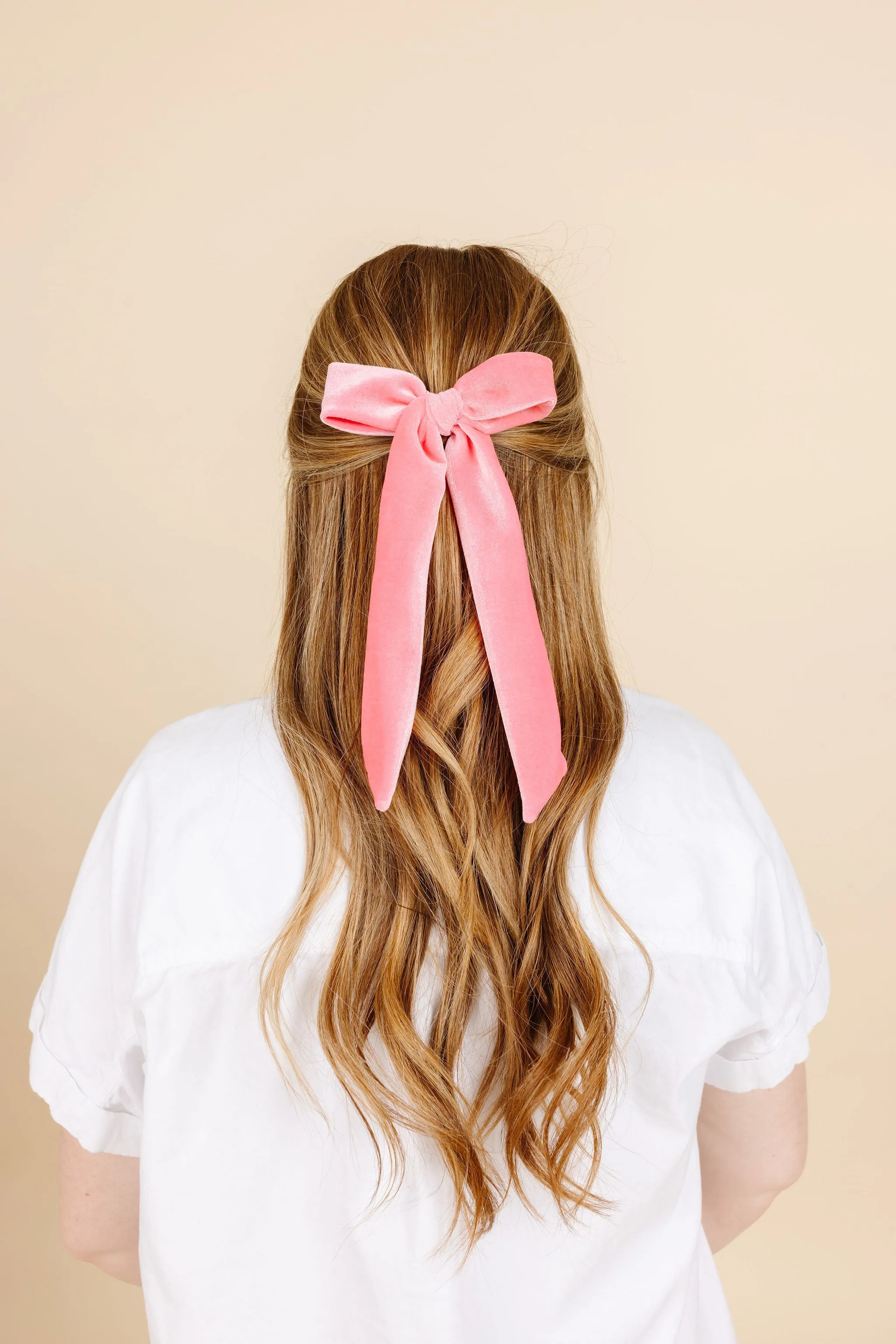 Velvet - Melon Pink Bow Sash Clip