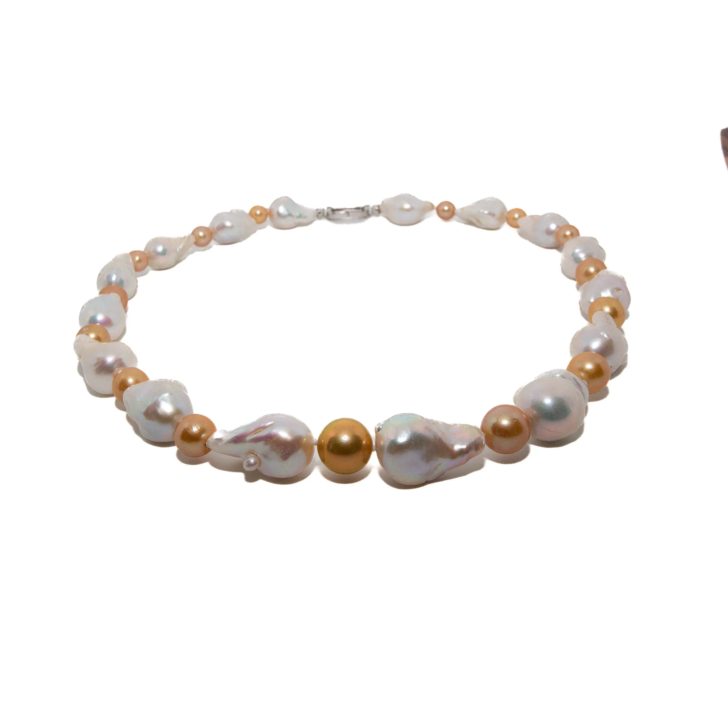 White & Golden Botero Baroque Pearl Necklace