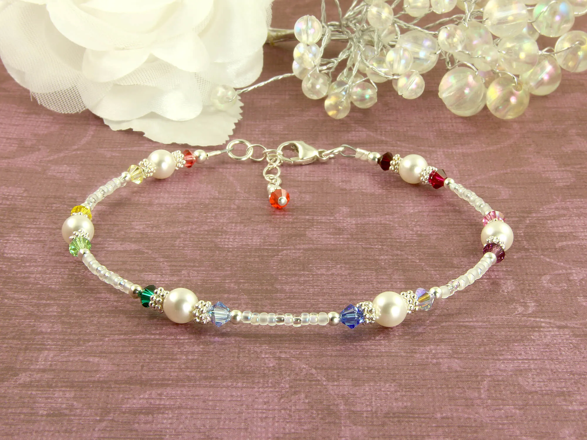 White Rainbow Crystal Beaded Anklet