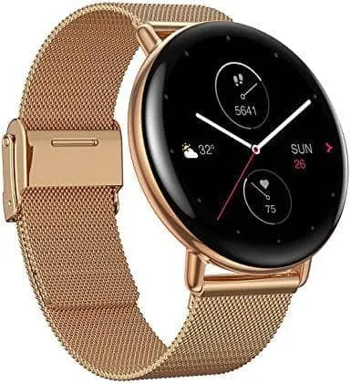 Zepp E Circle Smart Watch Health and Fitness Tacker with Heart Rate, SpO2 and REM Sleep Monitoring, Stainless Steel Body, Metal Band, Champagne Gold